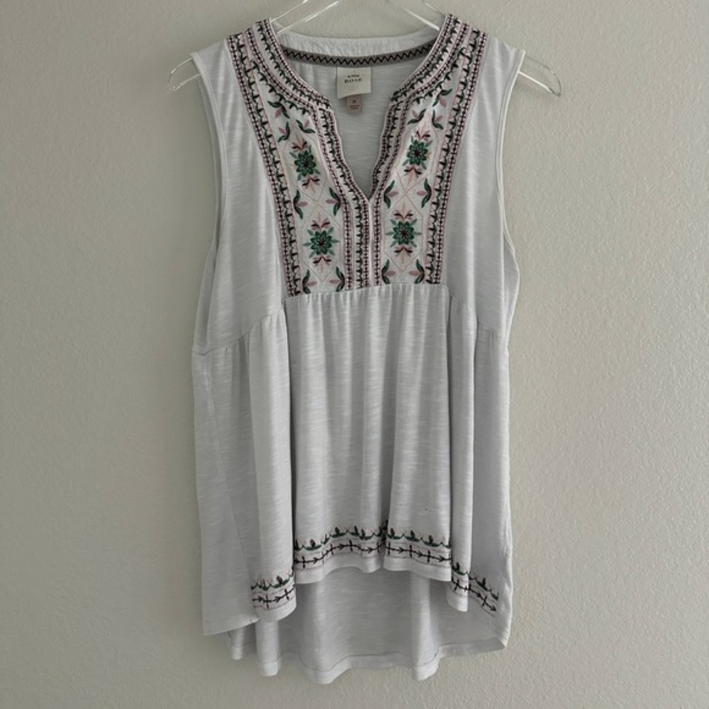 Knox Rose Embroidered Tank Top Women Medium White Boho Peplum Sleeveless